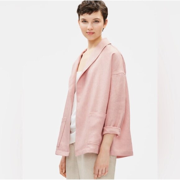 Eileen Fisher Organic Linen Open-Front Blazer in Pink Size S - Picture 11 of 12